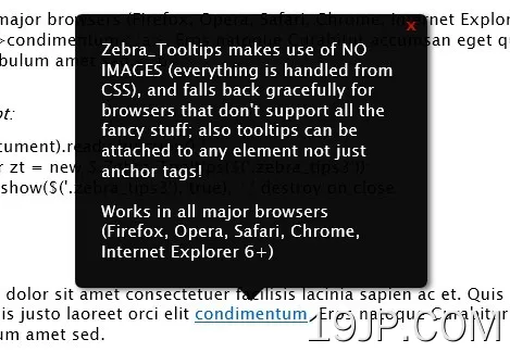 轻量级和高度可定制 jQuery工具提示插件 Zebra_Toltips