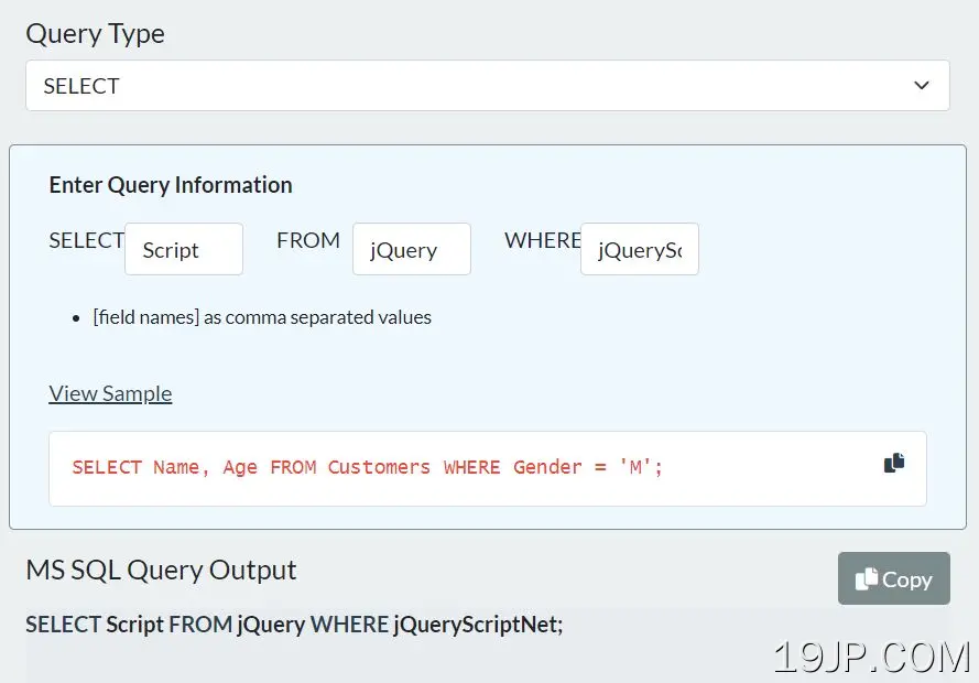 jQuery MS SQL和MySQL查询生成器