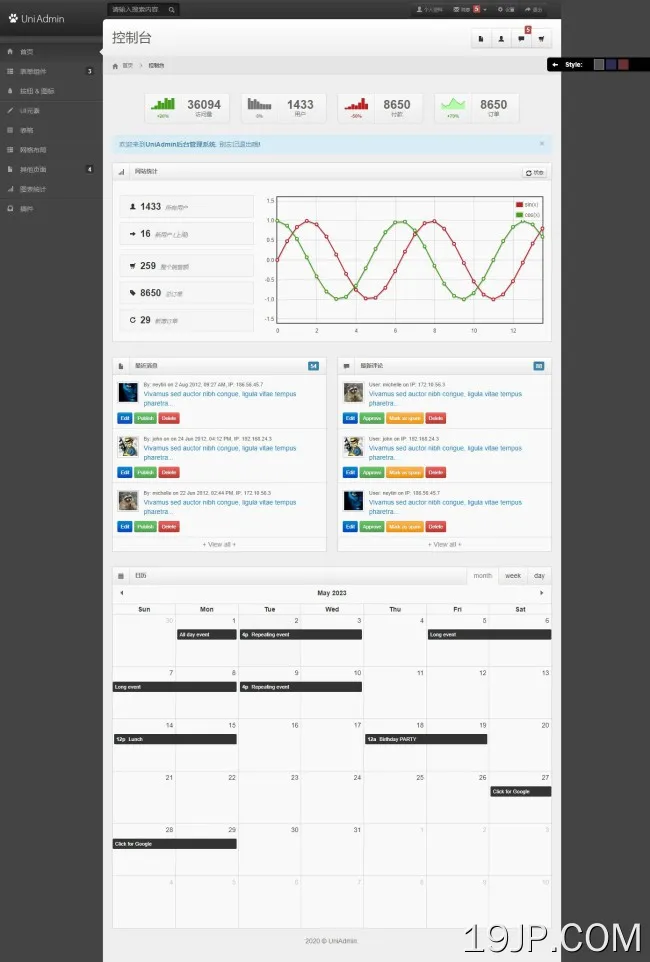 bootstrap响应式后台管理界面html模板